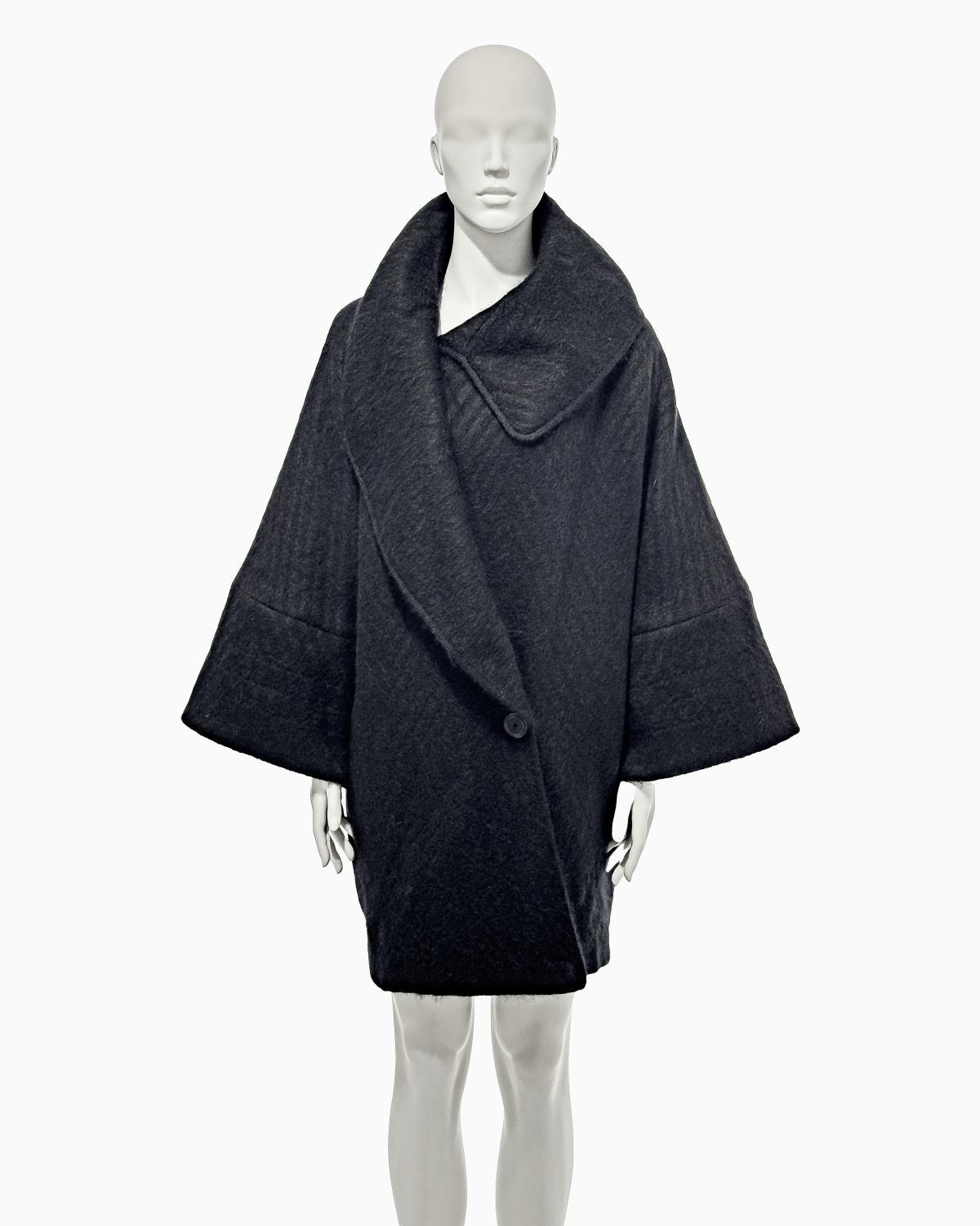 1999 F/W "Māori" John Galliano Black Mohair Cacoon Coat with Māori Motifs