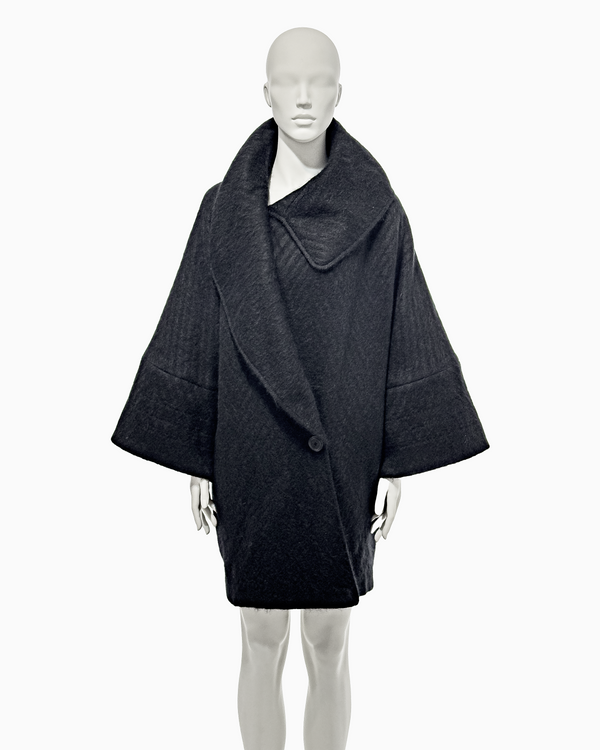 1999 F/W "Māori" John Galliano Black Mohair Cacoon Coat with Māori Motifs