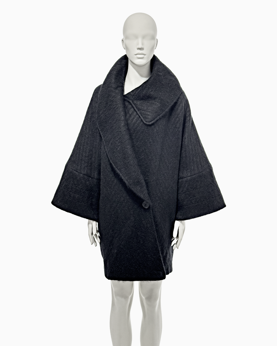 1999 F/W "Māori" John Galliano Black Mohair Cacoon Coat with Māori Motifs