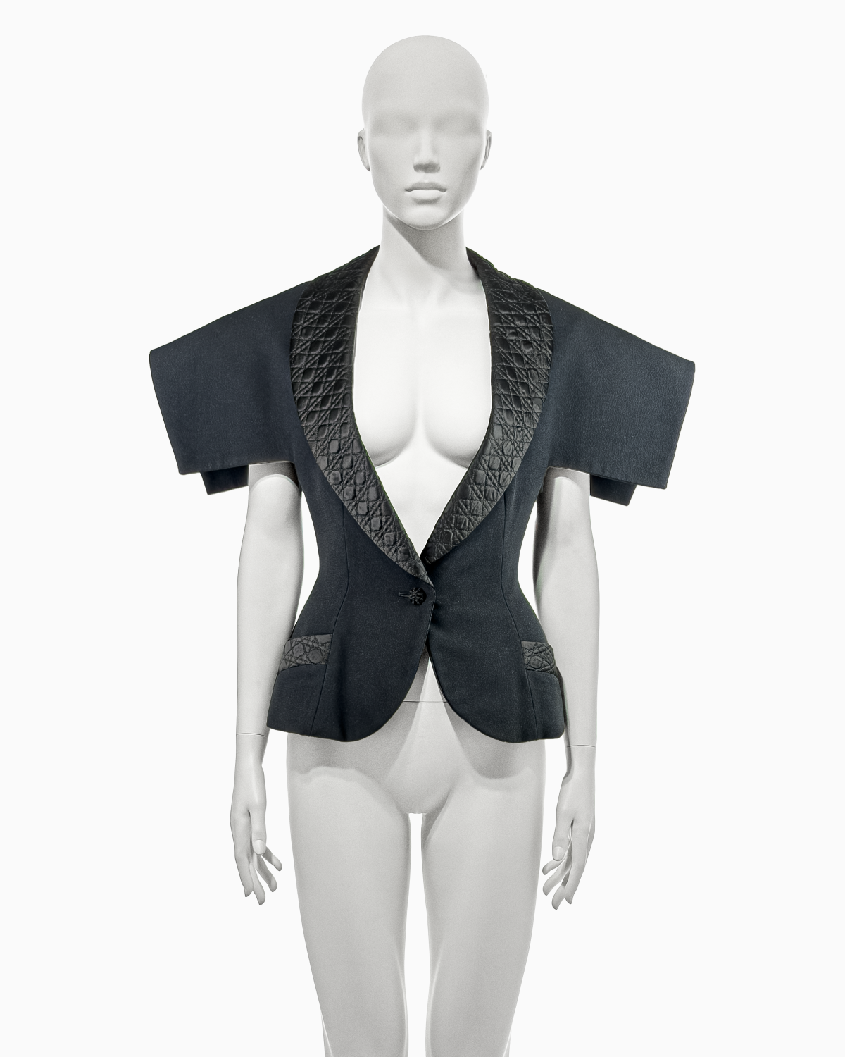 Christian Dior by John Galliano Black Crepe Jacket with Quilted Trim, Fall/Winter 1997