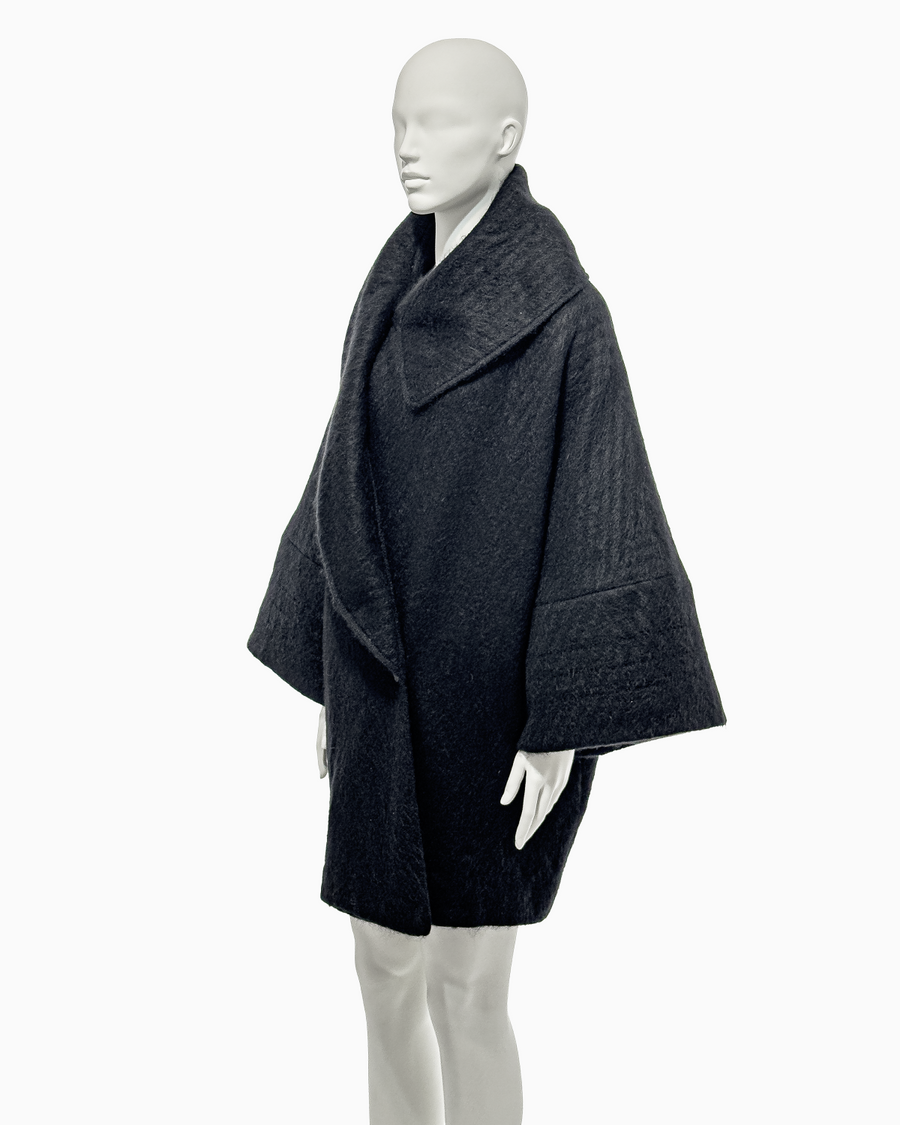1999 F/W "Māori" John Galliano Black Mohair Cacoon Coat with Māori Motifs