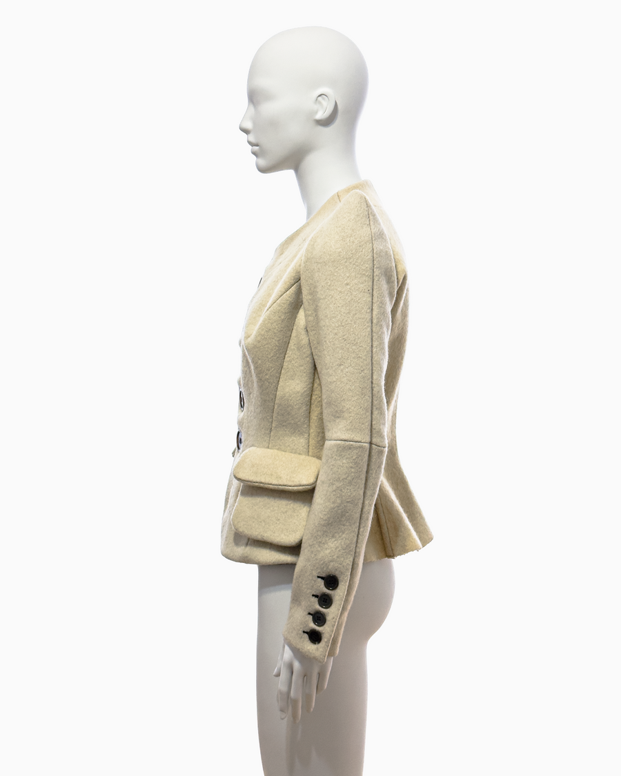 Rick Owens Beige Boiled Wool Jacket with Exaggerated Shoulders, Fall/Winter 1997