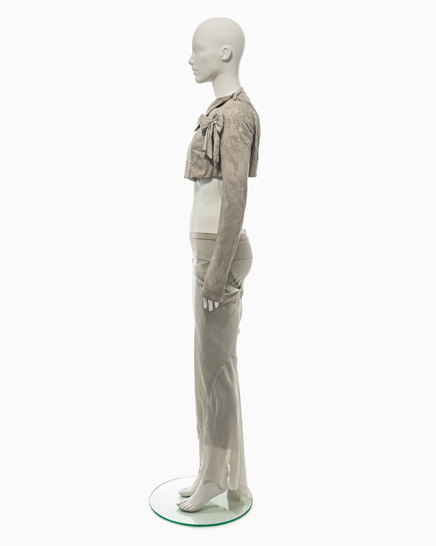Rick Owens Pearl Blistered Lamb Bolero with Silk Bows and Pearl Bias-Cut Coba Skirt Ensemble, Spring/Summer 2007 "Wishbone"