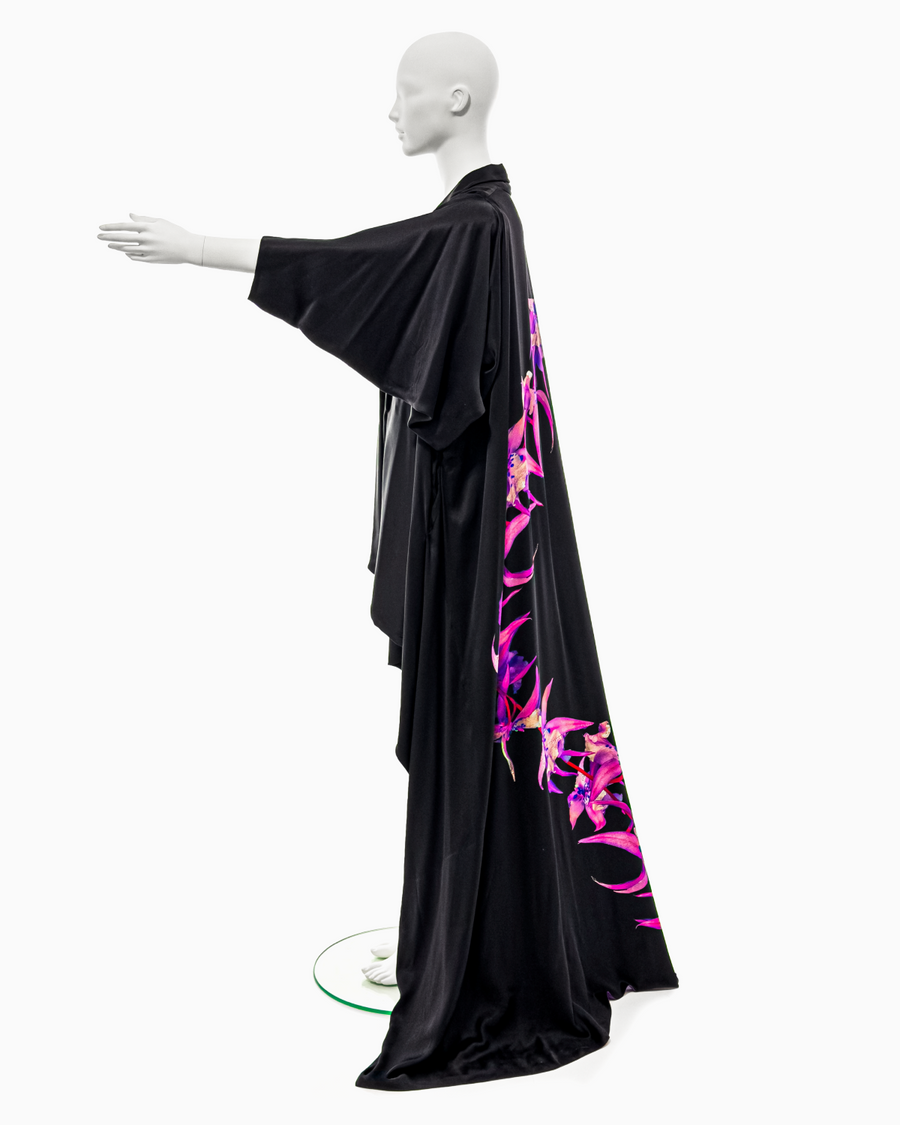 Alexander McQueen Black Silk Kimono Cape with Floral Motif Print, Spring/Summer 2008 "La Dame Bleue"