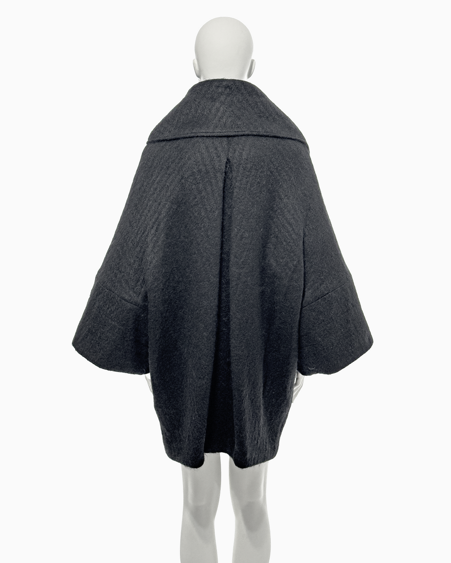 1999 F/W "Māori" John Galliano Black Mohair Cacoon Coat with Māori Motifs