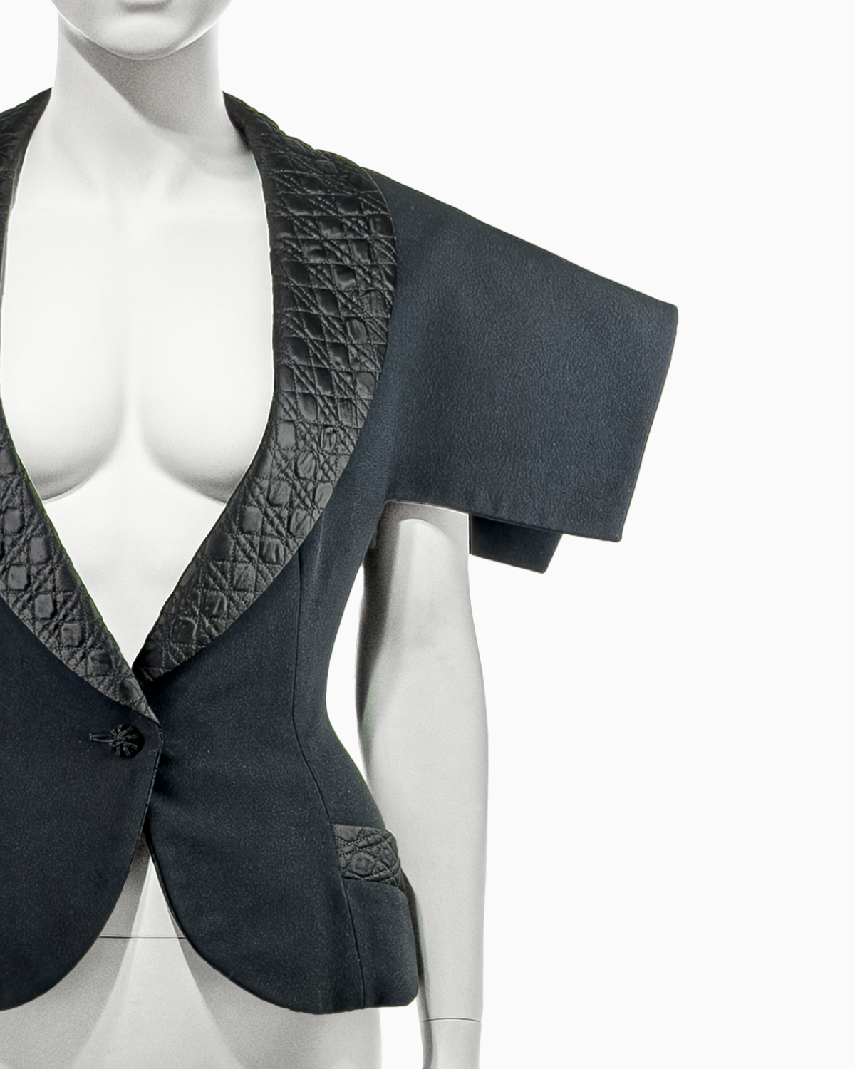 Christian Dior by John Galliano Black Crepe Jacket with Quilted Trim, Fall/Winter 1997