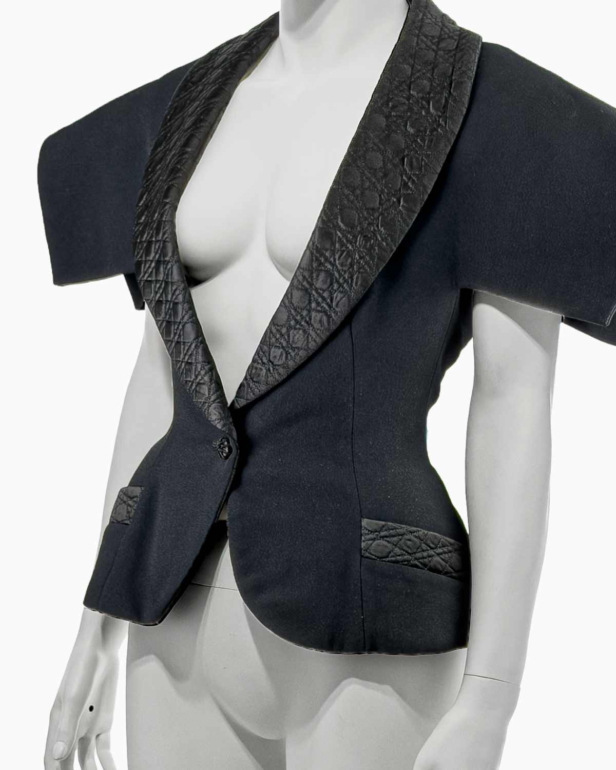 Christian Dior by John Galliano Black Crepe Jacket with Quilted Trim, Fall/Winter 1997