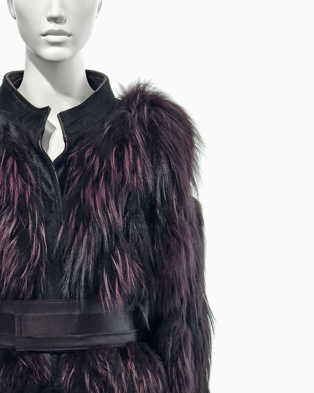 Gucci by Tom Ford Violet Fox Fur Leather Jacket with Corset Belt And Pencil Skirt Ensemble, Fall/Winter 2004