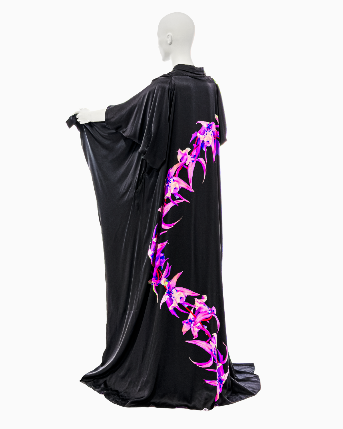 Alexander McQueen Black Silk Kimono Cape with Floral Motif Print, Spring/Summer 2008 "La Dame Bleue"