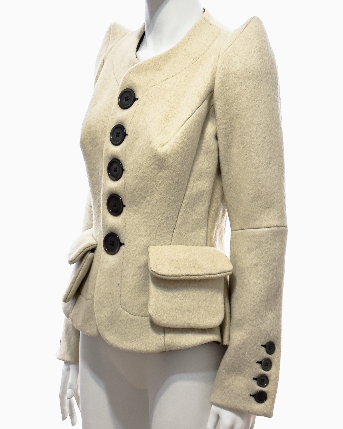 Rick Owens Beige Boiled Wool Jacket with Exaggerated Shoulders, Fall/Winter 1997