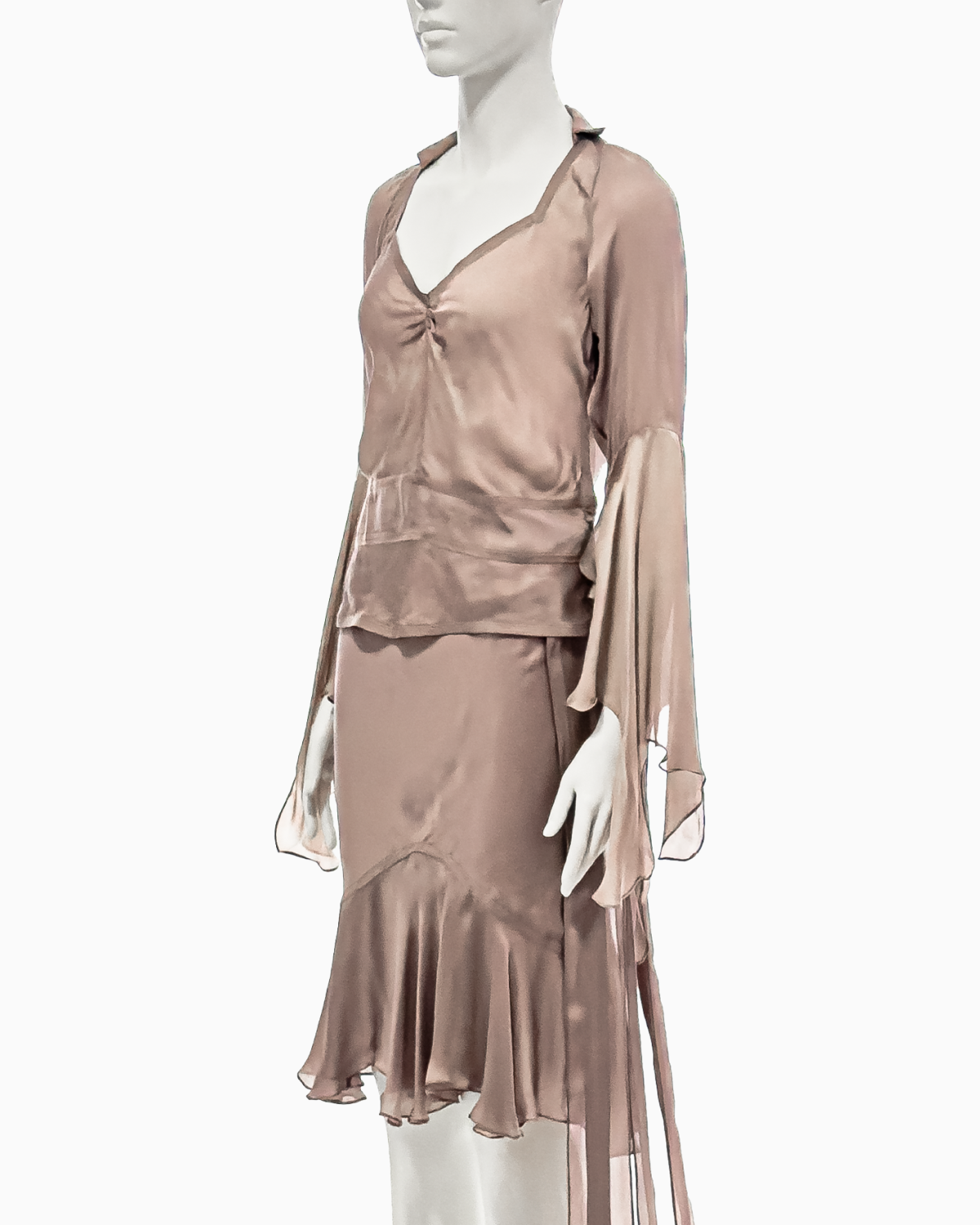 Yves Saint Laurent by Tom Ford Mauve Silk Belted Blouse & Skirt Set, Spring/Summer 2003