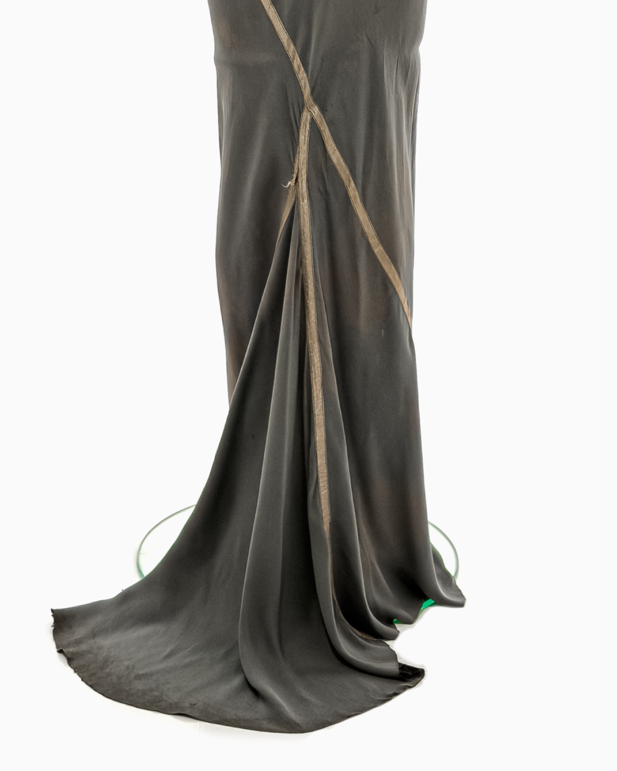 Rick Owens Brown Leather Jacket with Mesh Sleeves and Silk Fishtail Skirt Ensemble, 1997