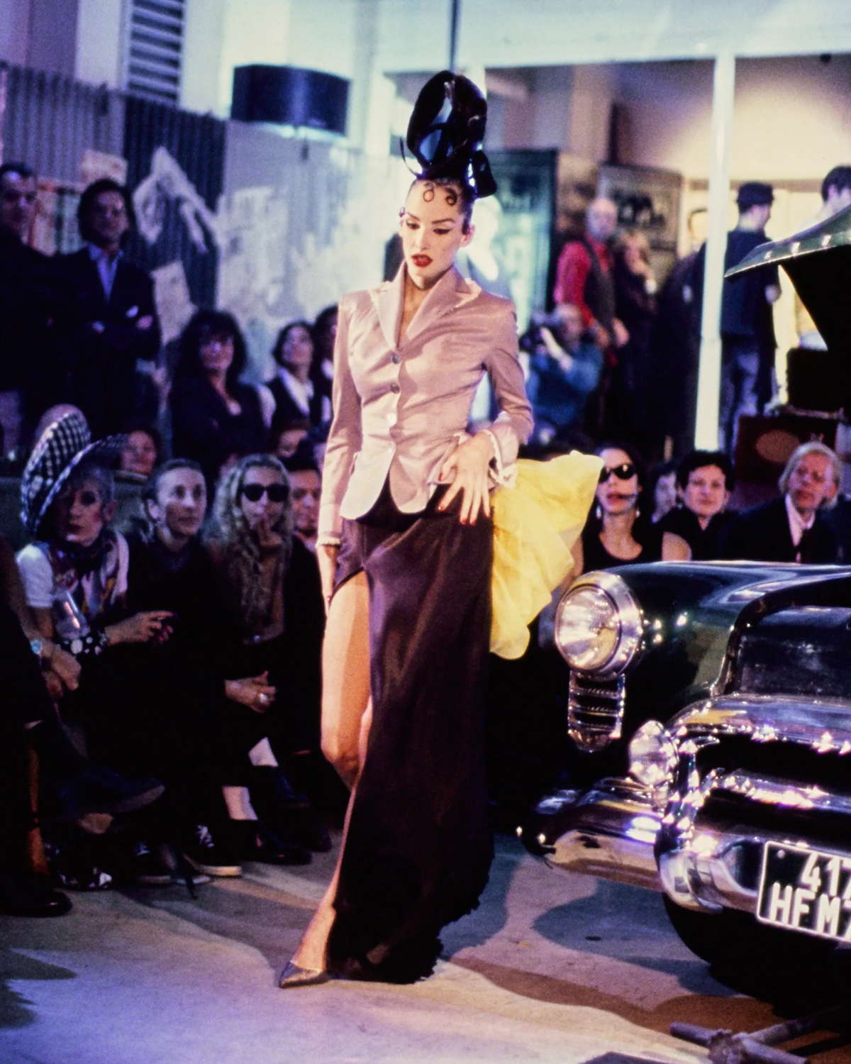 John Galliano Khaki Silk Jacket with Pink Moiré Accents and Lace Trim, Spring/Summer 1995