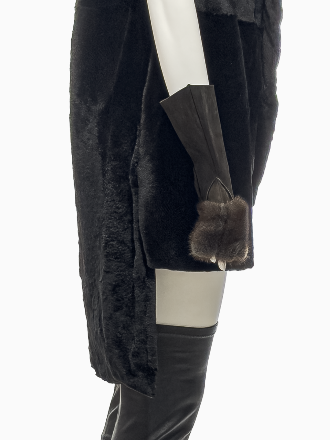 Rick Owens Black Kangaroo Fur Asymmetrical Vest, Grey Leather Gloves with Mink Trimming and Black Lamb Leather Wedges, Fall/Winter 2010 "Gleam"
